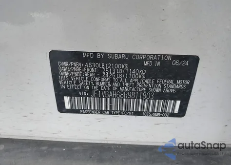 2024 Subaru Wrx Premium z USA, uszkodzony, nr VIN JF1VBAH68R9811803